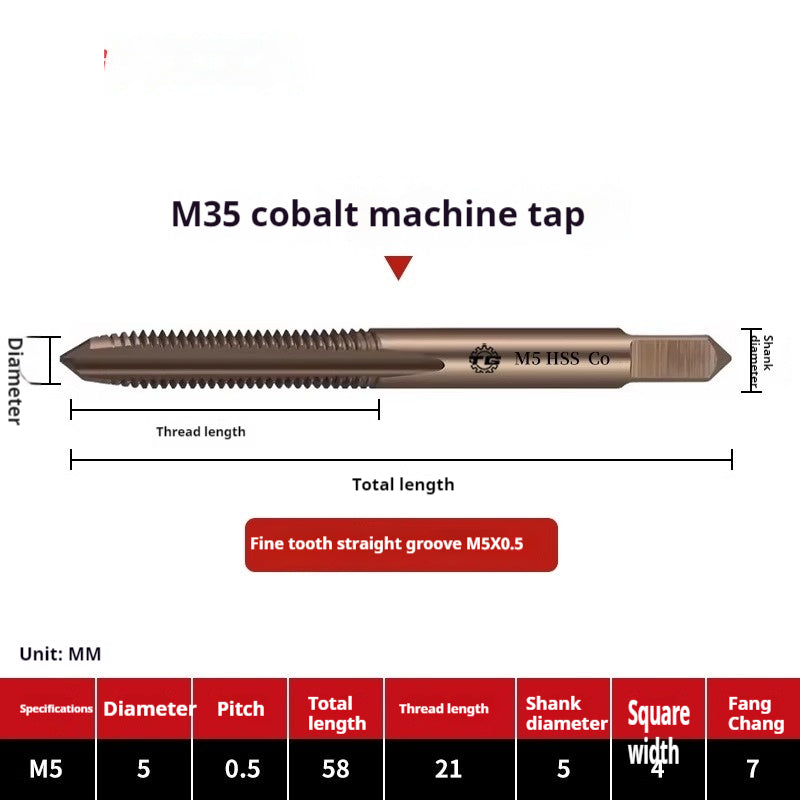 2122-M35 straight groove tap containing cobalt stainless steel, special fine tooth coarse tooth machine, tapping drill bit tool wire Shandong Denso Pricision Tools Co.,Ltd.